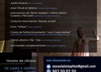 Comienza el periodo de matriculación de la Escuela de Música y Danza “Luis Ayllón” de Buñol