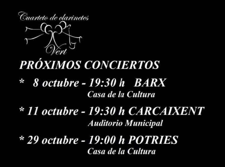 El Cuarteto Clarinetes “Vert” celebra en octubre conciertos en Barx, Carcaixent y Potries