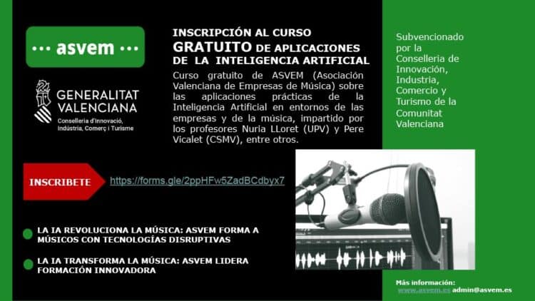 Asvem irrumpe en el mundo de la música con una propuesta de formación de músicos en tecnologías disruptivas como la IA. Desde el 14 de octubre