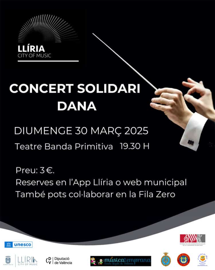 Llíria realitzarà un concert solidari per les entitats musicals afectades per la dana