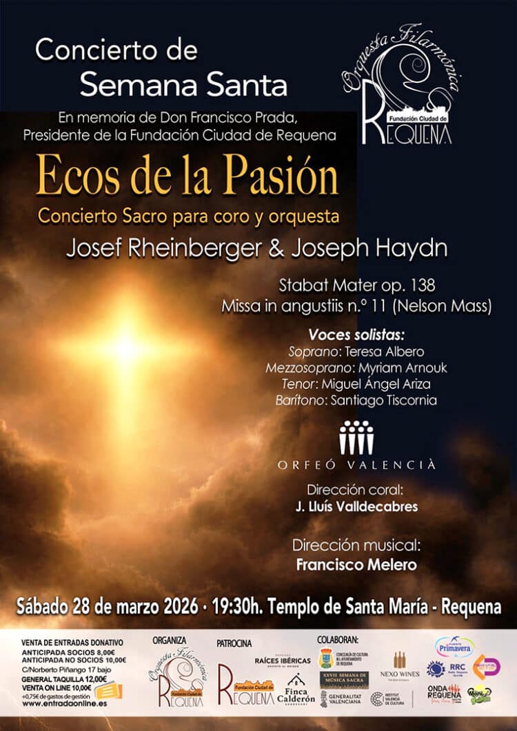 La Orquesta de Requena y el Orfeó Valencià abordarán obras de Rheinberger y Haydn en el ‘Concierto de Semana Santa’