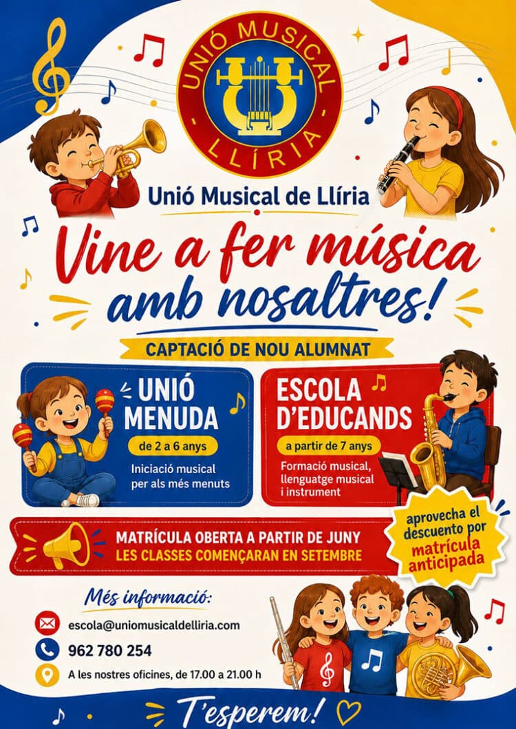 Unió Musical de Llíria obri el termini de matrícula per al nou curs